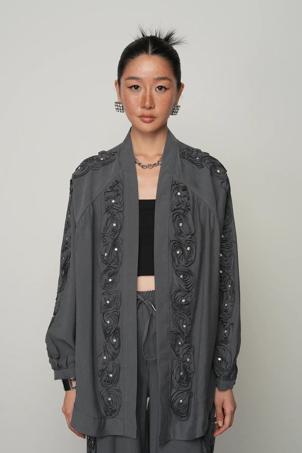 Women's Oversize Kimono with Rose Detail