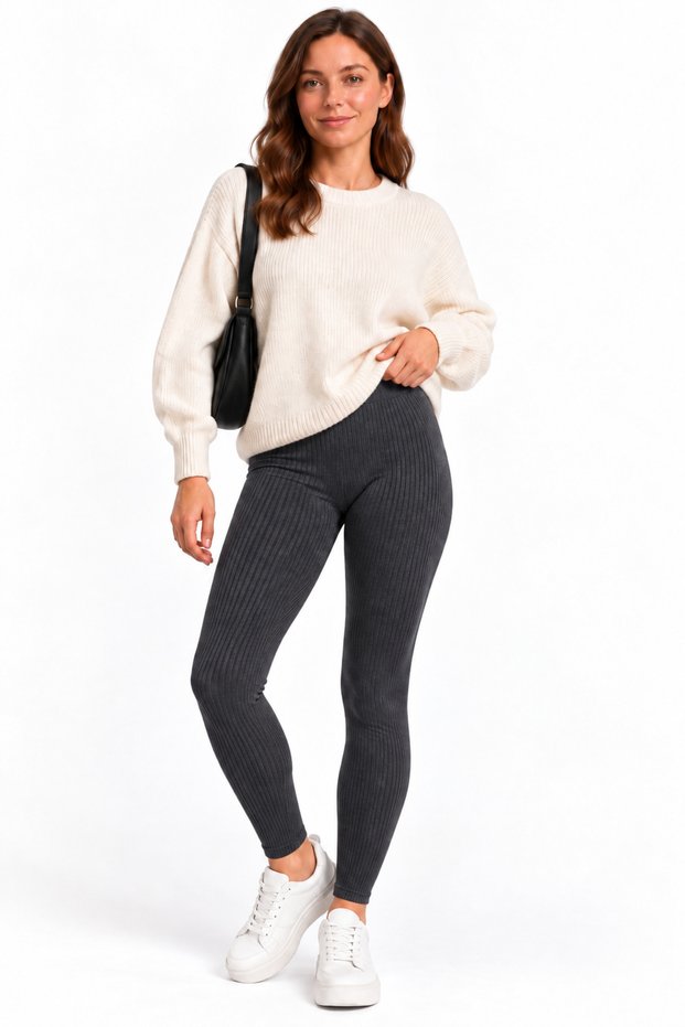 Women's Winter Ribbed Leggings High Waist Stretchy Casual Long Leggings