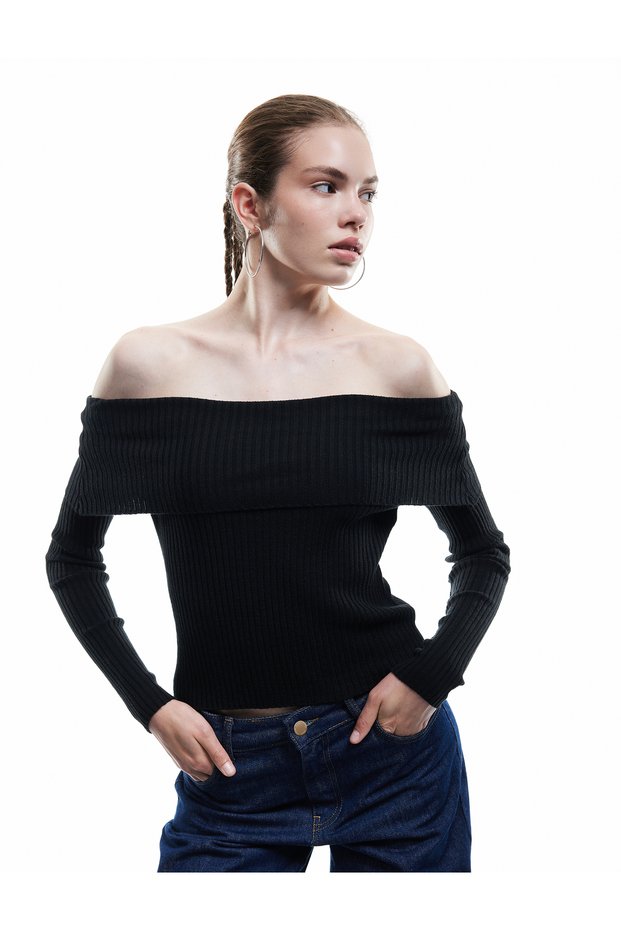 Madonna Collar Long Sleeve Slim Fit Knitwear Sweater