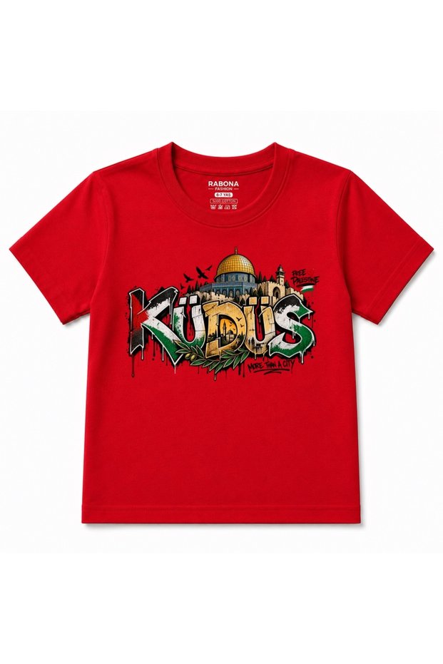 Jerusalem More Than a City – Palestine Colors, Kubbet El-Sahra & Olive Branch Graffiti Kids T-Shirt