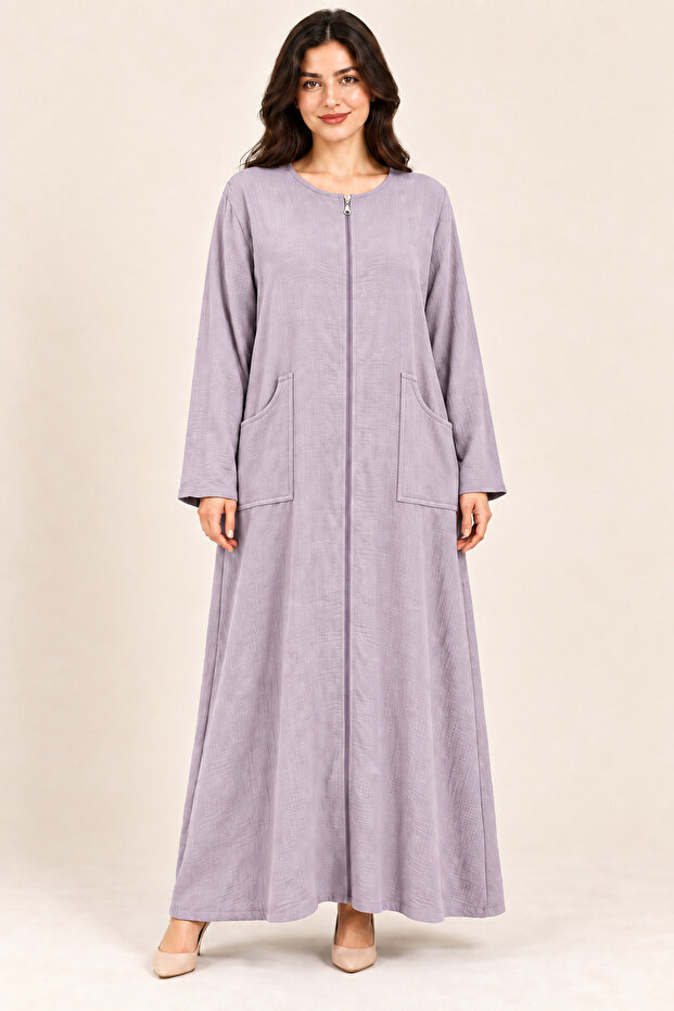 Women's Cotton Fabric Double Pocket Zippered Long Sleeve Robe Suitable for Umrah