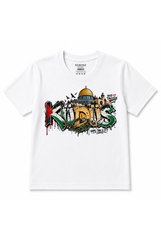 Jerusalem More Than a City – Palestine Colors, Kubbet El-Sahra & Olive Branch Graffiti Kids T-Shirt