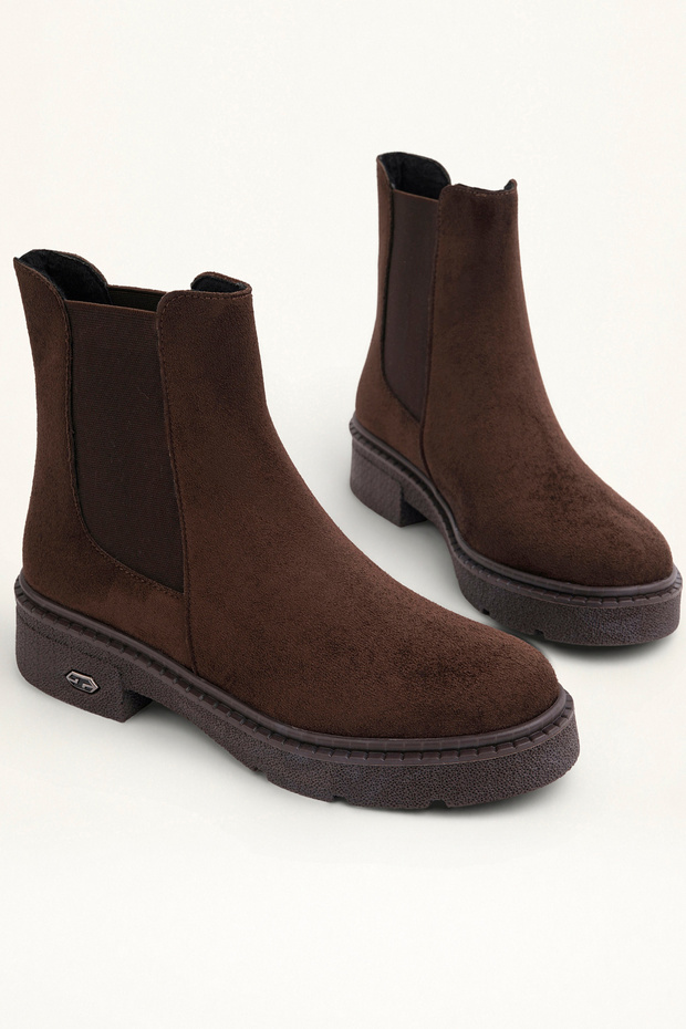Women's Brown Suede Thermo Rubber Sole Elastic Boots