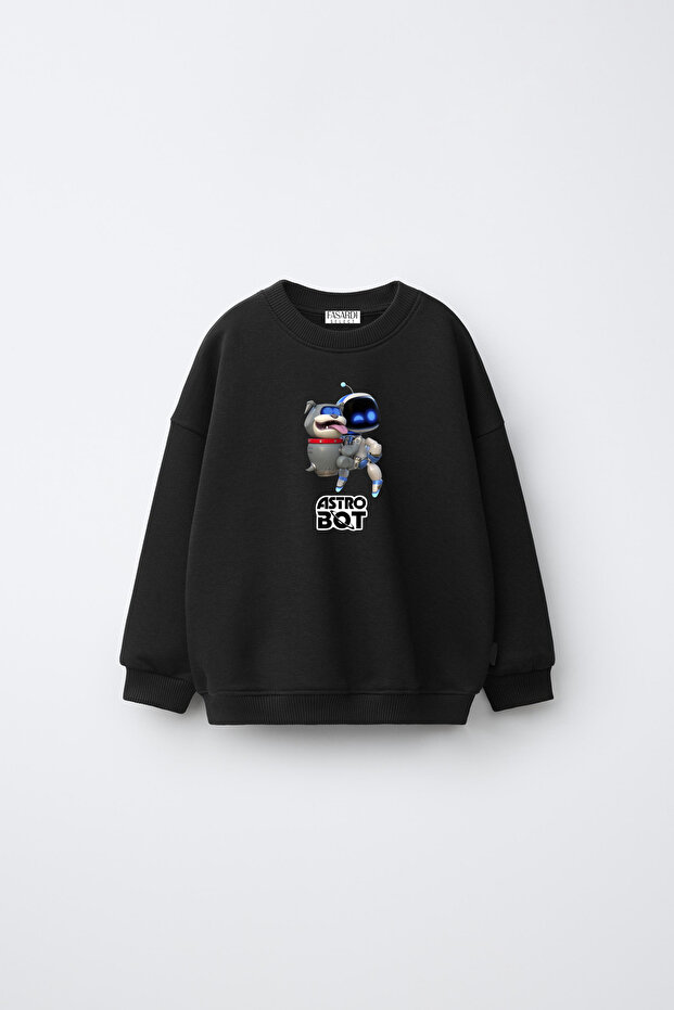 Astro Bot Printed Oversize 3 Thread Non-Threaded Long Sleeve Unisex Kids Sweatshirt