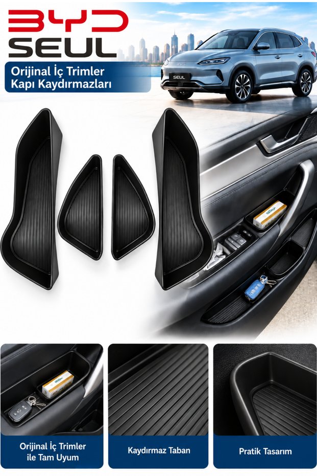 Byd Seul Compatible Interior Door Organizer Anti-Slip Trim Set Anti-Slip Door Organizer Tray