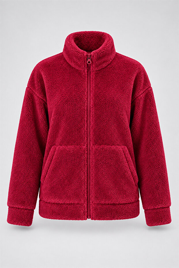Women's Elise Plus Size Plush Coat with Stand Collar, Zipper Pockets, Wellsoft Fur Look, Warm Jacket