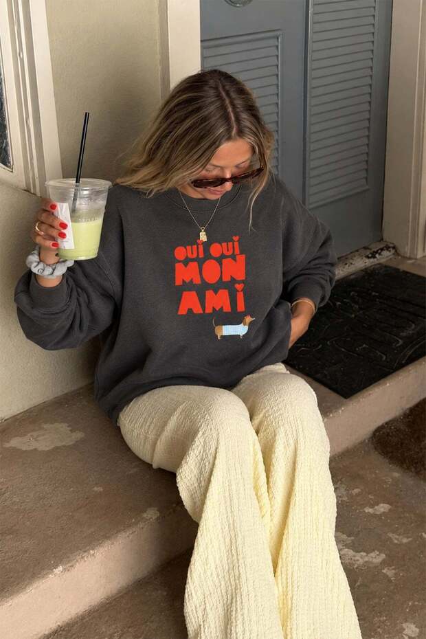 Women's Premium Fabric 3 Thread Raised Letter Printed Sweatshirt