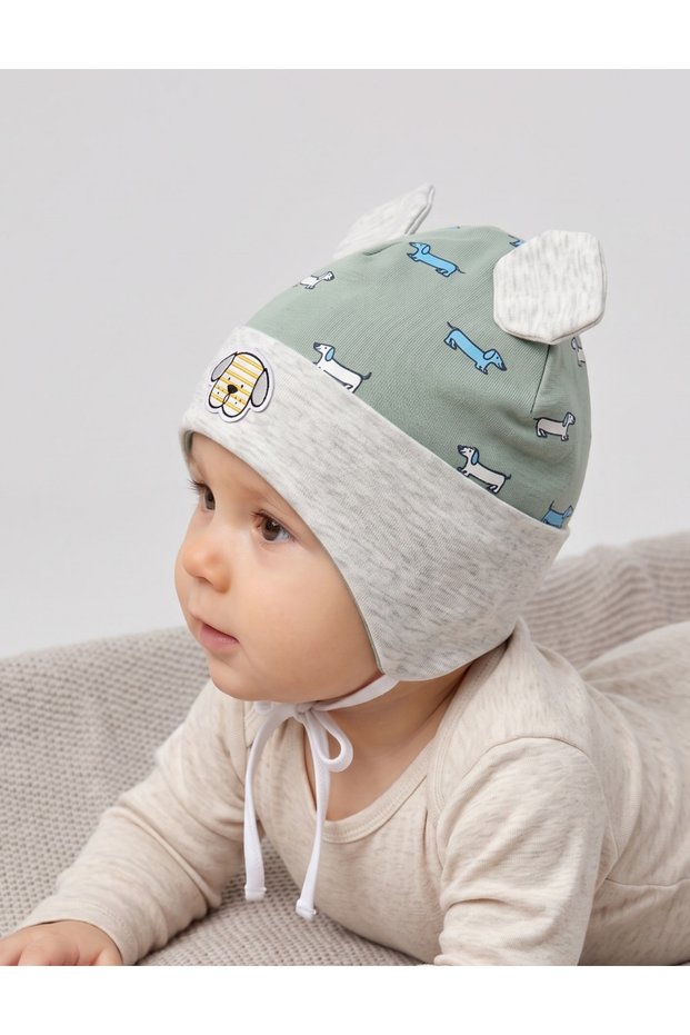 Puppy hat, green-gray pattern
