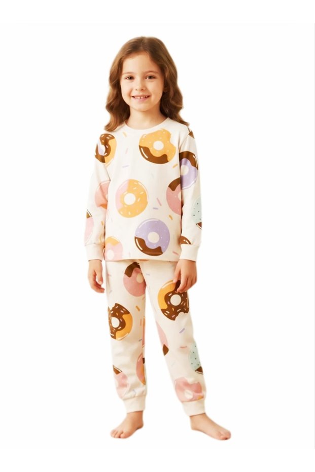 Donut Patterned Cotton Combed Cotton Pajama Set