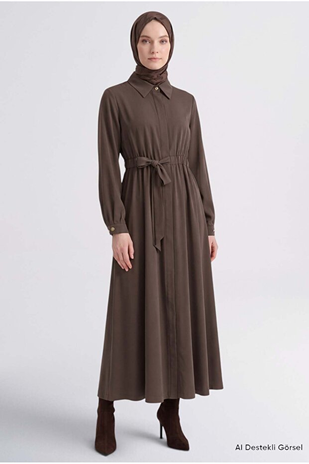 100% Lyocell Side Tie Dress Brown