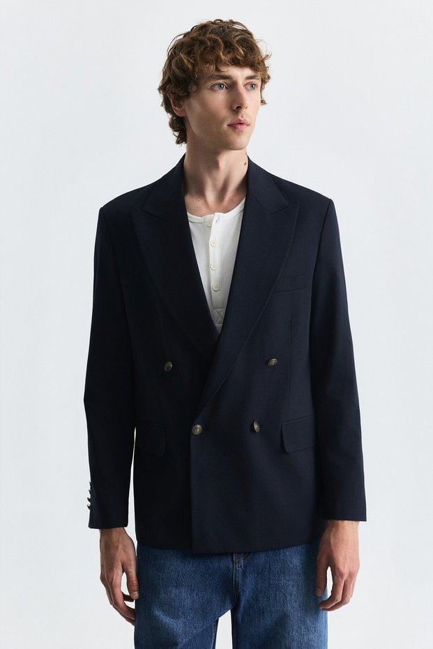 Wool Blend Double-Breasted Blazer Jacket