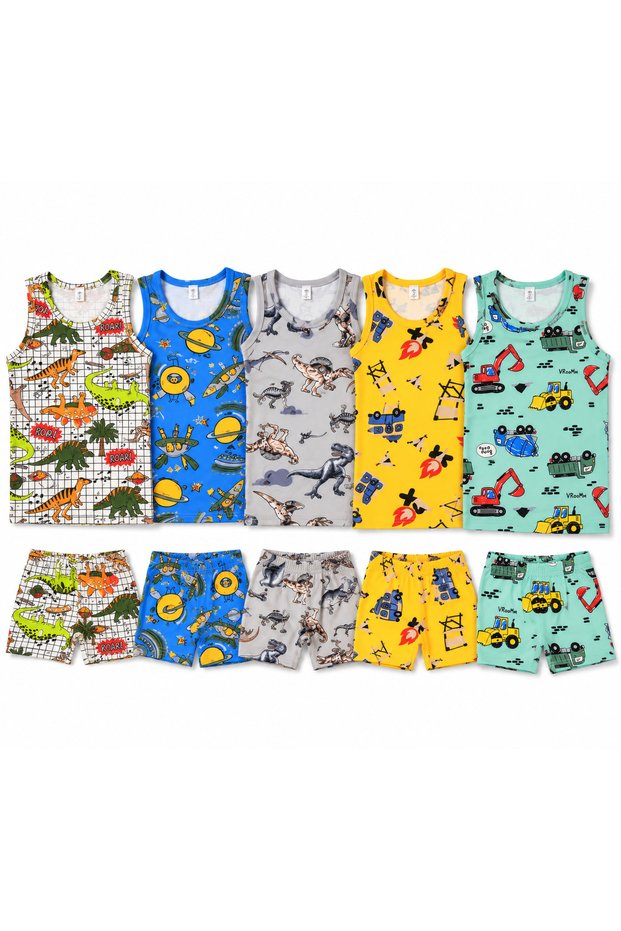 Boy's 95% Cotton Lycra Advantageous Package Mixed Pattern 5-Pack Undershirt and 5-Pack Boxer Set