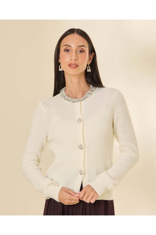 Women Ivory Embellished Cardigan