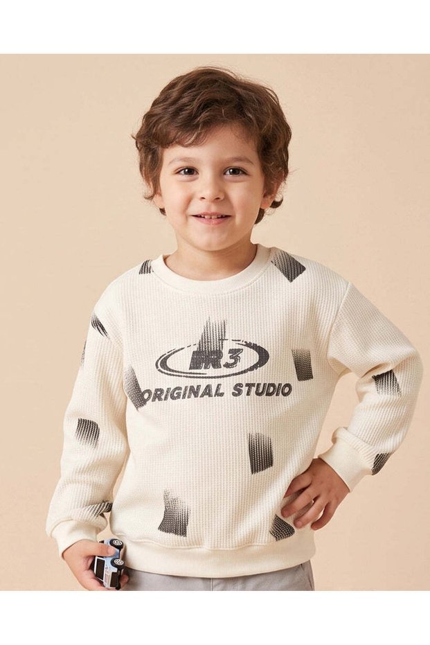 Boys Ivory Graphic Print Bonded Sweatshirt