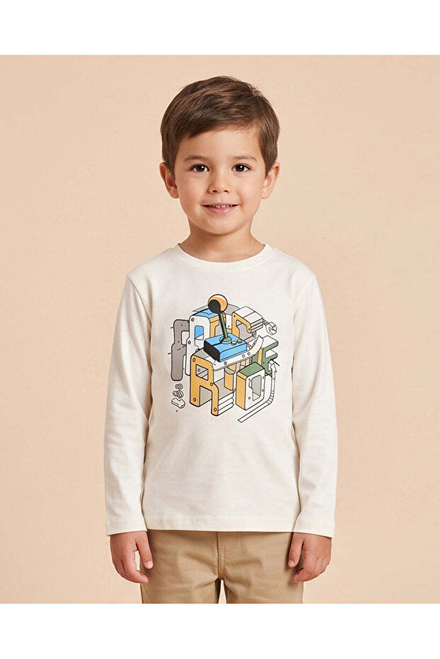 Boys Ivory Printed T-Shirt