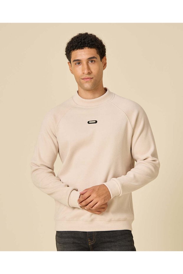 Men Beige Plain Sweatshirt