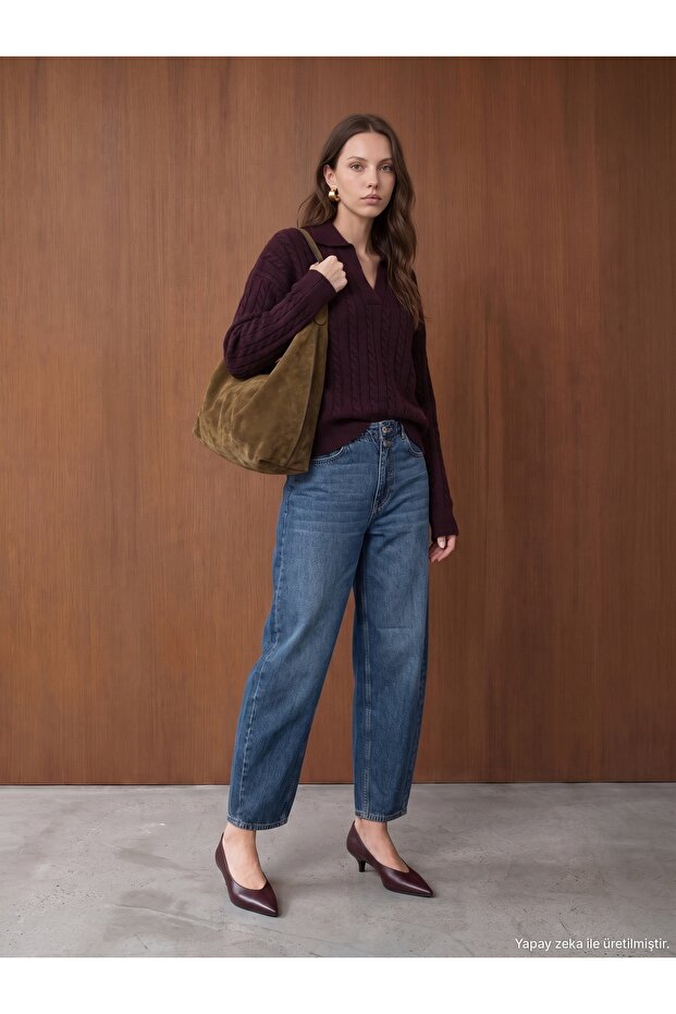 10885 Wool Blend Polo Collar Sweater