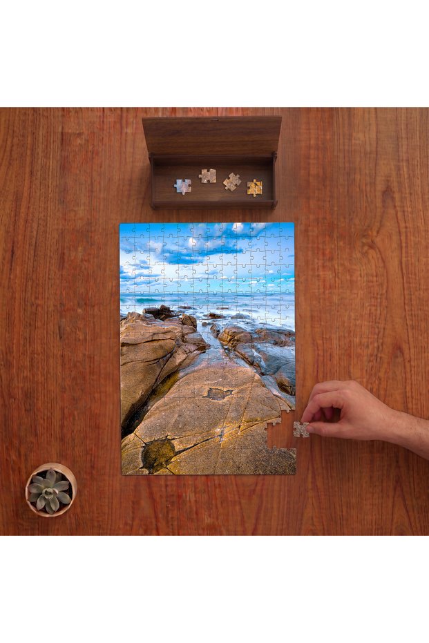 Rocks Waves Breaking on the Cliff Design 240 Piece Wooden Puzzle in Wooden Box Pd00795
