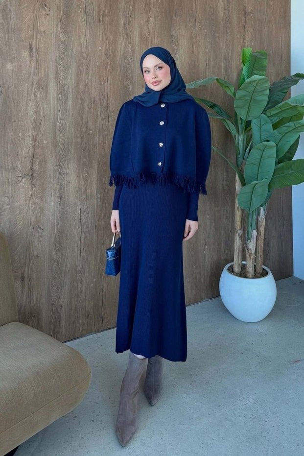 Salda Cape Dress Navy Blue