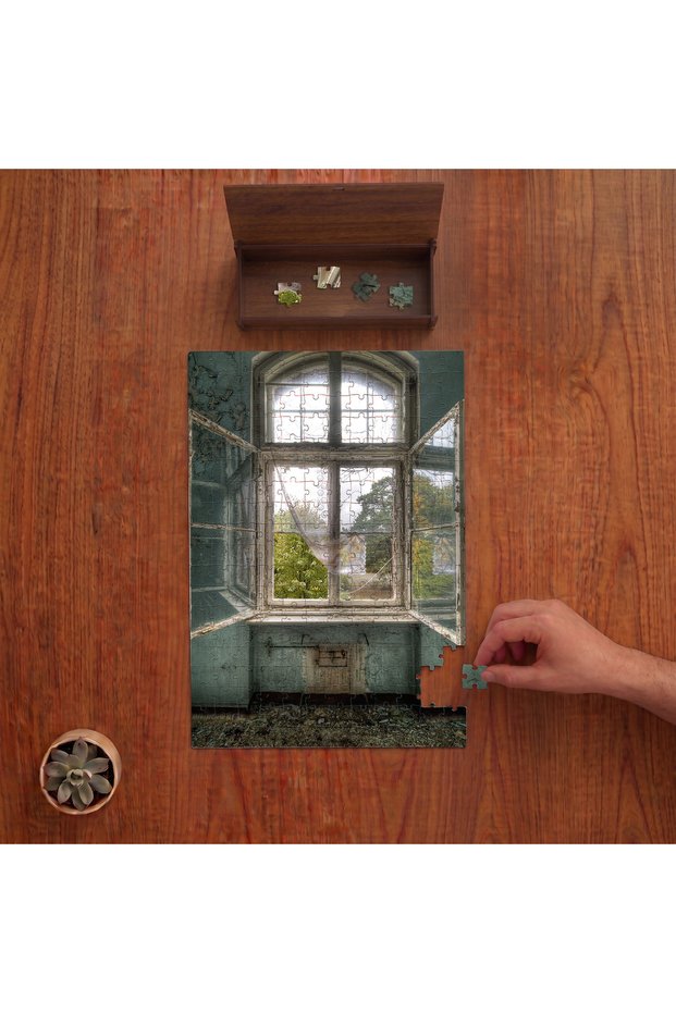 Assembled House Window Design 240 Piece Wooden Puzzle in Wooden Box Pd00232