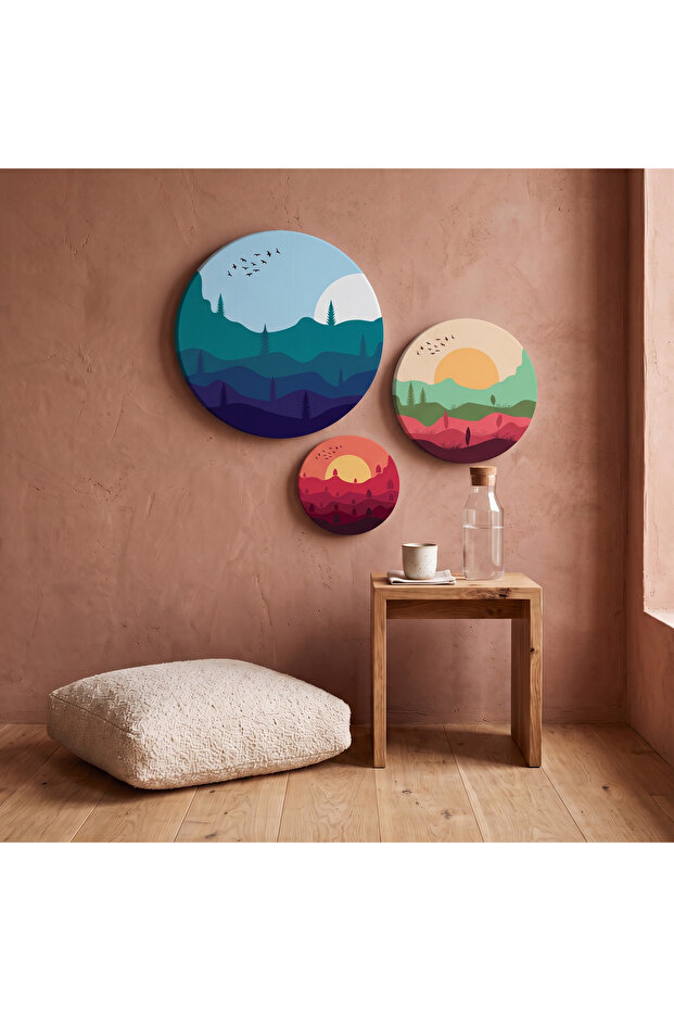 Decorative 3-Piece Round Canvas Painting Set - Model 6