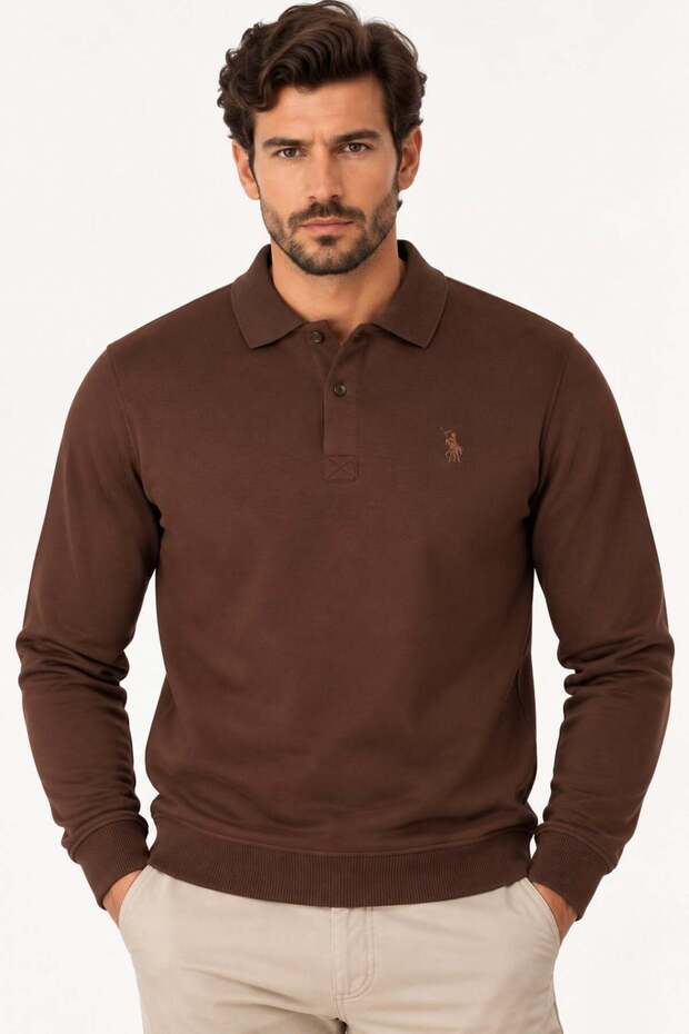 Men's Cotton Sweatshirt Plain Brown V9007