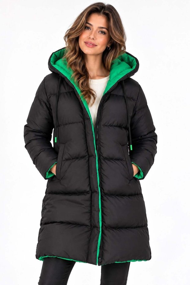 Women's Coat Black-Green Z8687