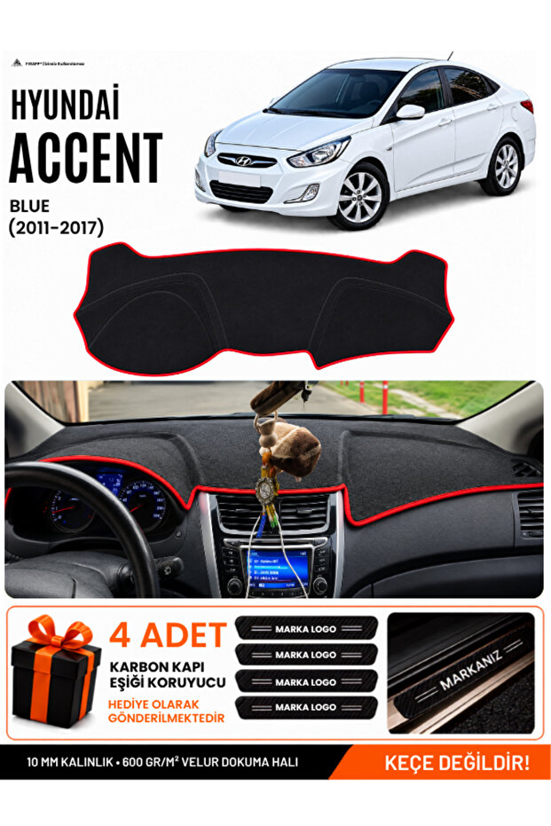 Hyundai Accent Blue (2011-2017) Compatible Glove Box Cover, Glove Box Case - Black-Red - Hu011