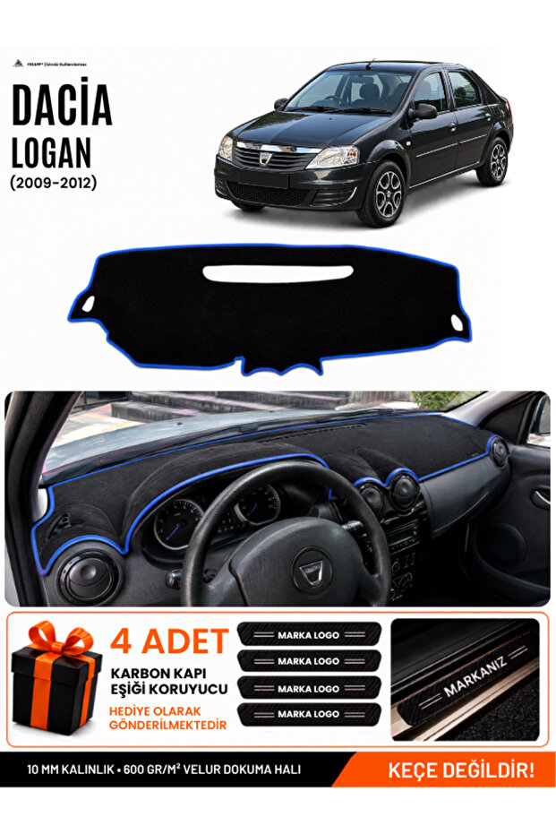 Daci̇a Logan (2009-2012) Compatible Glove Box Protection, Glove Box Cover, Glove Box Case - Black-Blue - Da005