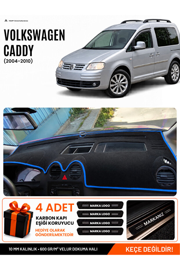 Volkswagen Caddy (2004-2010) Compatible Glove Box Cover, Glove Box Case - Black-Blue - Vw002
