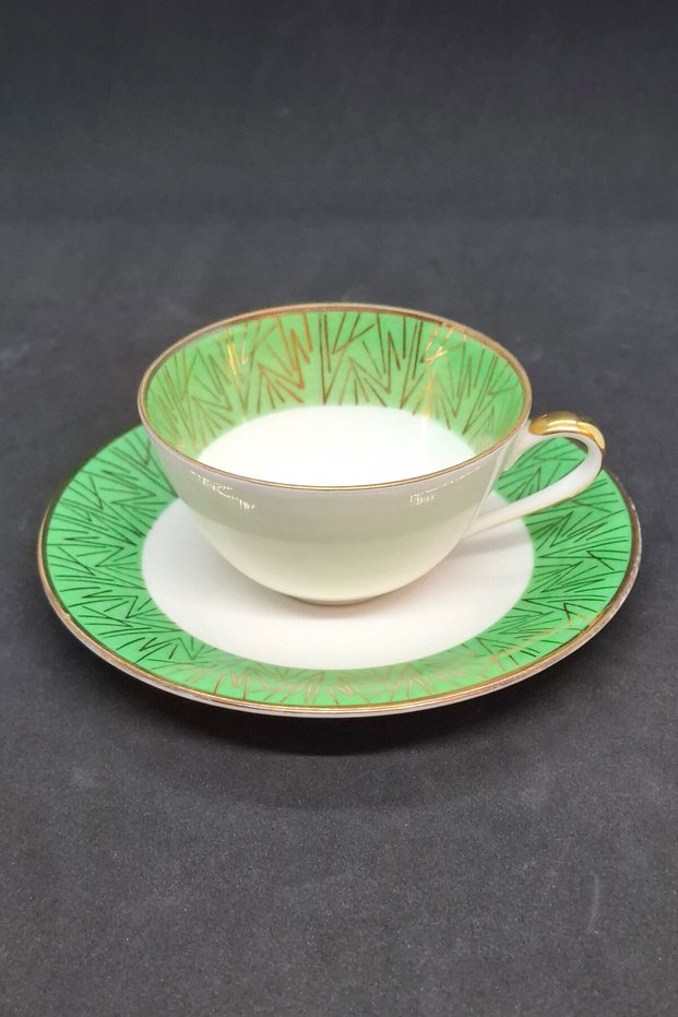 Green Geometric Patterned Vintage Porcelain Coffee Cup 80 ml