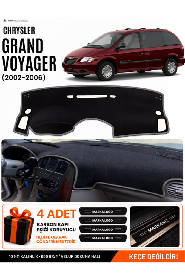 Chrysler Grand Voyager (2002-2006) Compatible Glove Box Cover, Glove Box Case - Black-Grey - Cr001
