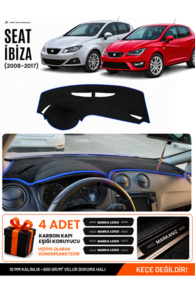 Seat Ibiza (2008-2017) Compatible Glove Box Protection, Glove Box Cover, Glove Box Case - Black-Blue - Se004