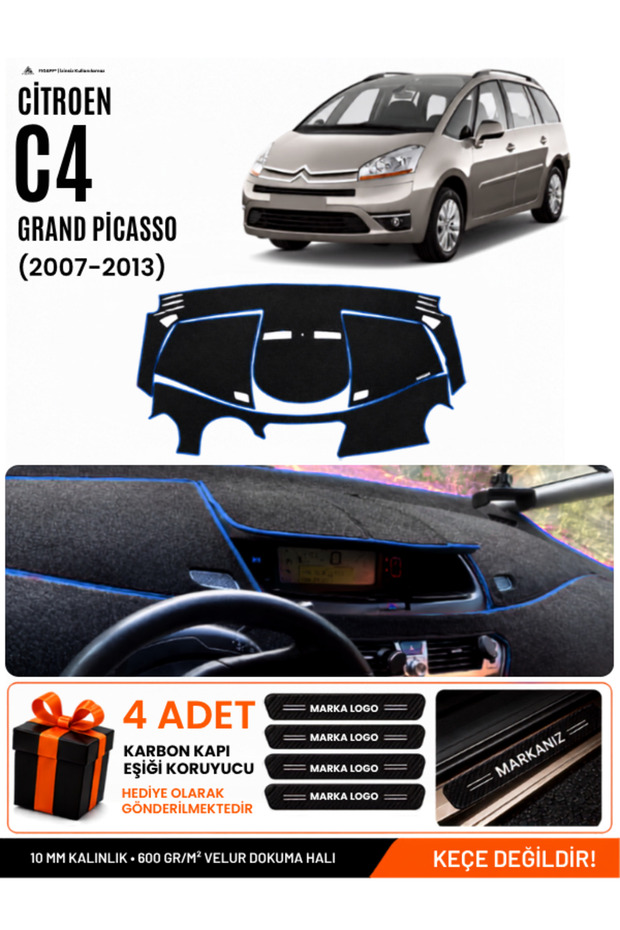 Citroen C4 Grand Picasso (2007-2013) Compatible Glove Box Cover, Glove Box Case - Black-Blue - Ci010
