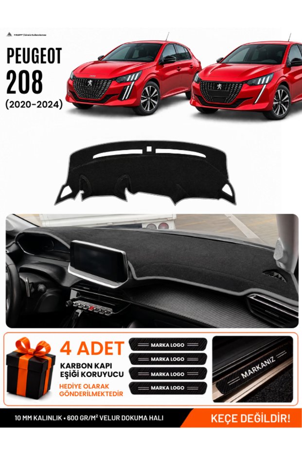 Peugeot 208 (2020-2024) Compatible Glove Box Protection, Glove Box Cover, Glove Box Case - Black-Grey - Pe006