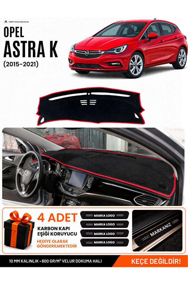 Opel Astra K (2015-2021) Compatible Dashboard Cover, Dashboard Case - Black-Red - Op005