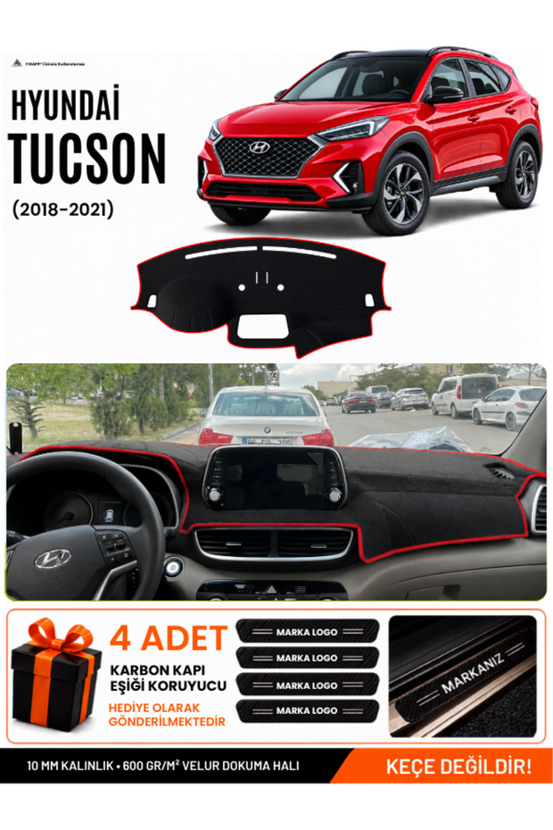 Hyundai Tucson (2018-2021) Compatible Glove Box Cover, Glove Box Case - Black-Red - Hu036