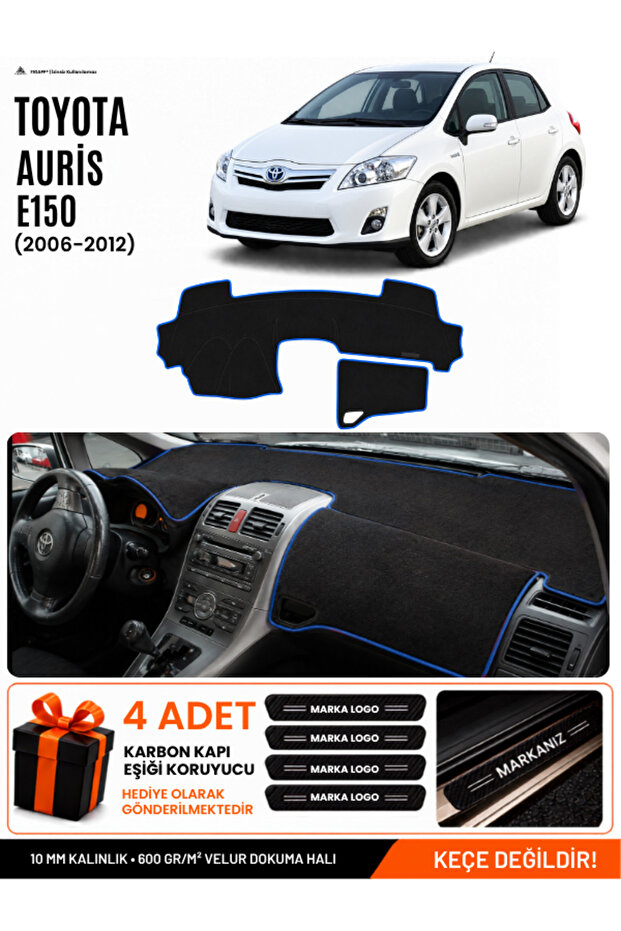 Toyota Auris E150 (2006-2012) Compatible Dashboard Cover, Dashboard Case - Black-Blue - To005