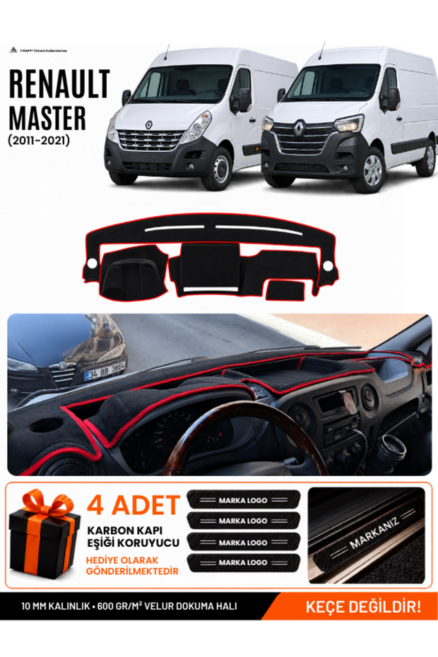 Renault Master (2011-2021) Compatible Glove Box Cover, Glove Box Case - Black-Red - Re037