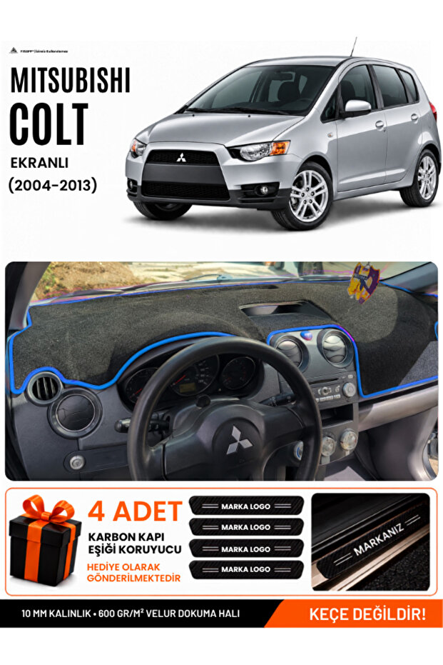 Mitsubishi Colt Screened (2004-2013) Compatible Glove Box Cover, Glove Box Case - Black-Blue - Mi006