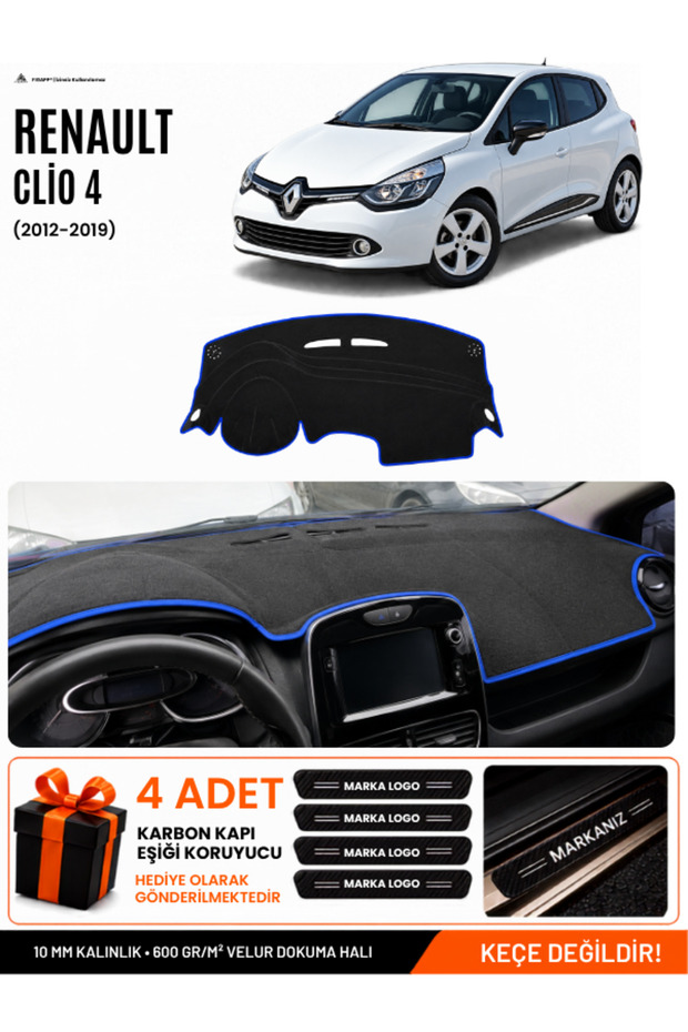 Renault Clio 4 (2012-2019) Compatible Dashboard Cover, Dashboard Case - Black-Blue - Re018