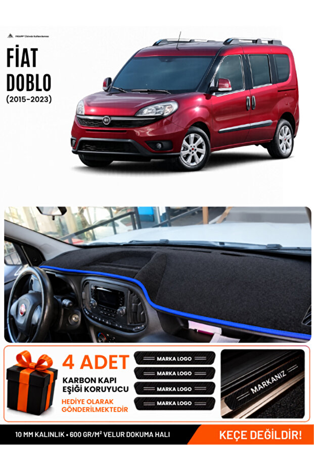 Fi̇at Doblo Fully Closed (2015-2023) Compatible Glove Box Cover, Glove Box Case - Black-Blue - Ebz-Trp-0153