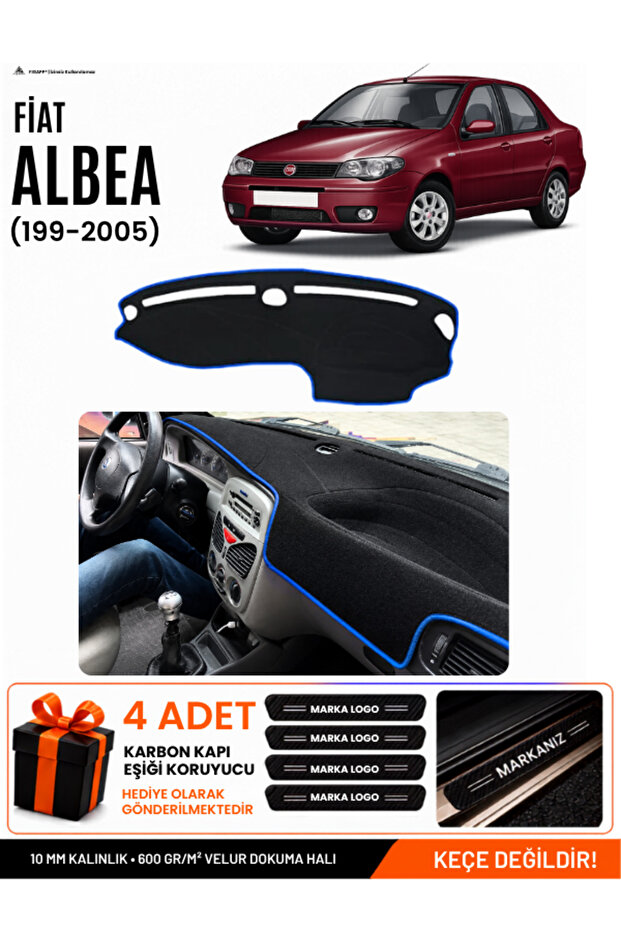 Fiat Albea (1999-2005) Compatible Glove Box Protection, Glove Box Cover, Glove Box Case - Black-Blue - Fi002