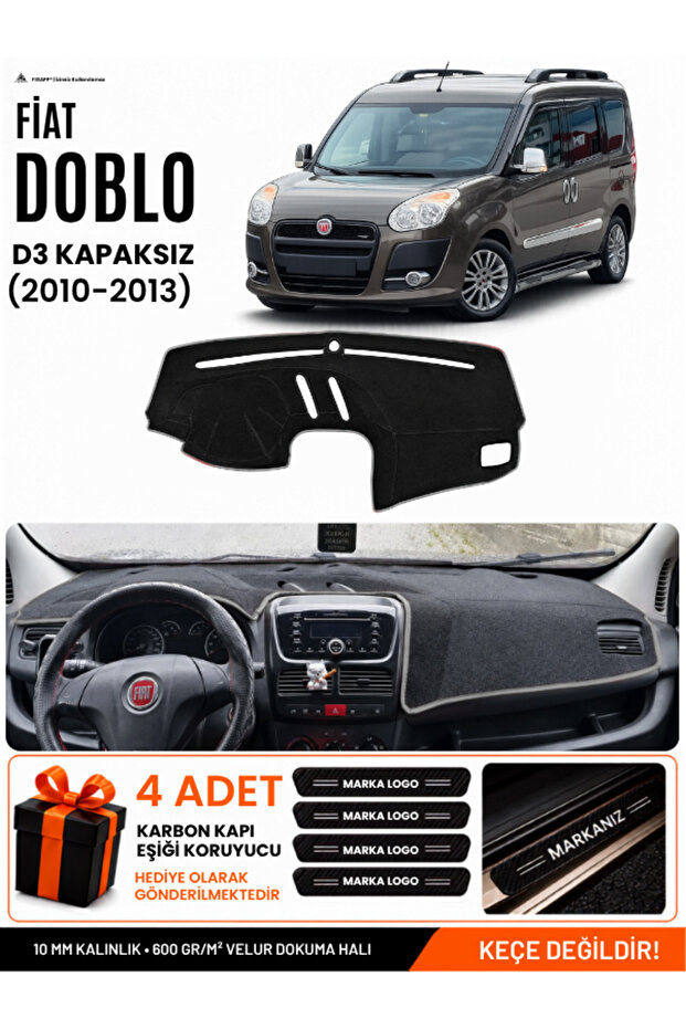 Fiat Doblo D3 (2010-2013) Compatible Glove Box Cover, Glove Box Case - Black-Grey - Fi006