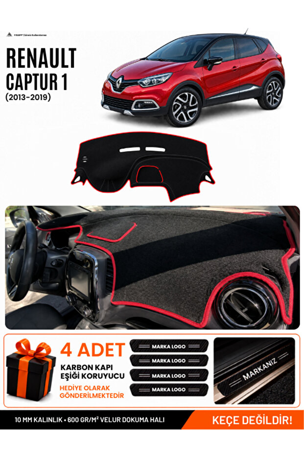 Renault Captur 1 (2013-2019) Compatible Glove Box Cover, Glove Box Case - Black-Red - Re035