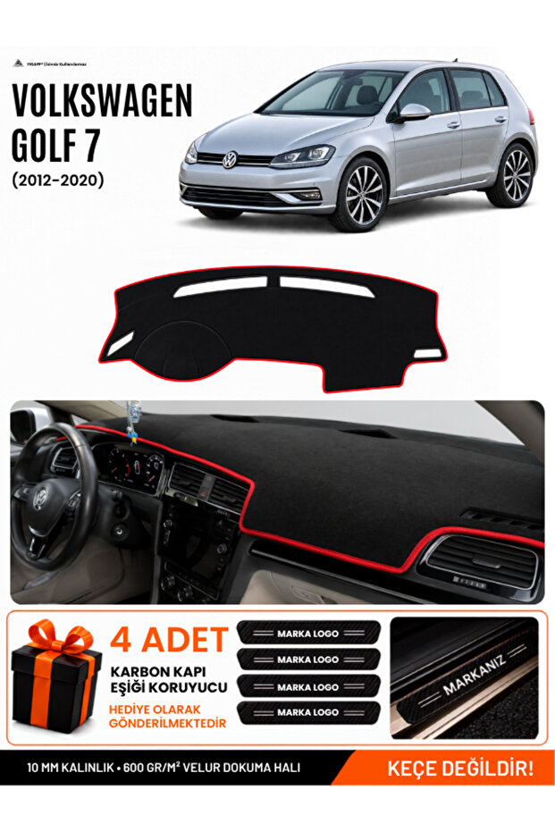 Volkswagen Golf 7 (2012-2020) Compatible Glove Box Cover, Glove Box Case - Black-Red - Vw012