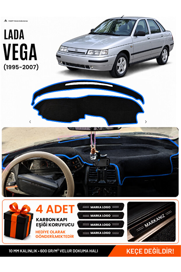 Lada Vega (1995-2007) Compatible Glove Box Protection, Glove Box Cover, Glove Box Case - Black-Blue - Ld001