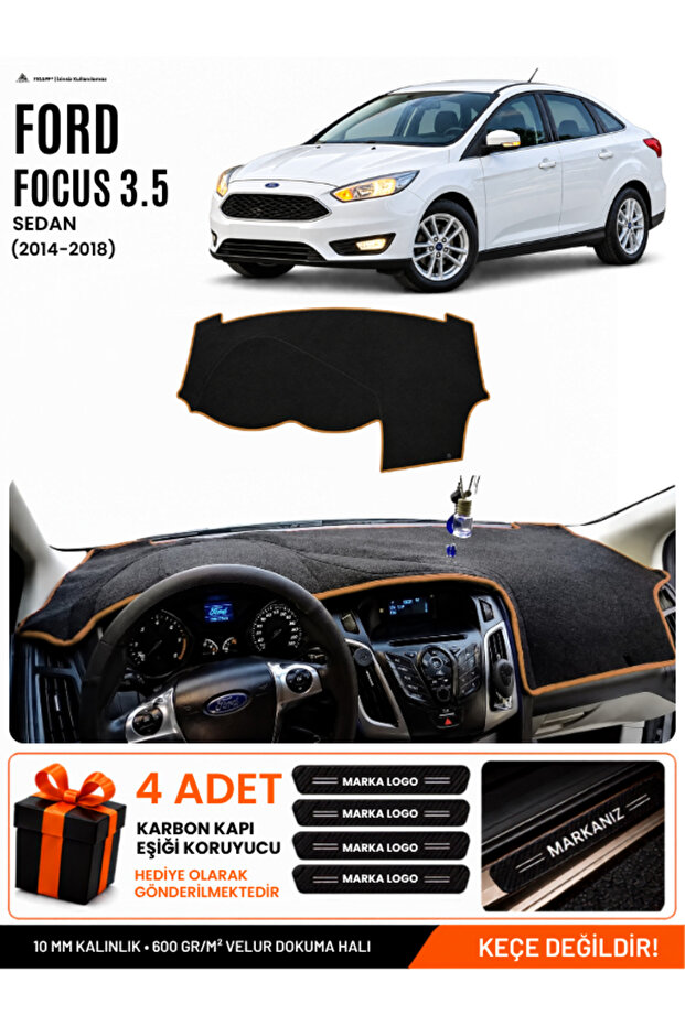 Ford Focus 3.5 Sedan (2014-2018) Compatible Dashboard Cover, Dashboard Case - Black-Brown - Fo012