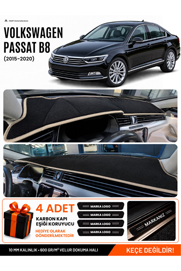 Volkswagen Passat B8 (2015-2020) Compatible Dashboard Cover, Dashboard Case - Black-Beige - Vw017