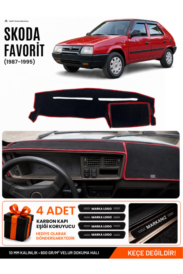 Skoda Favorit (1987-1995) Compatible Dashboard Cover, Dashboard Case - Black-Red - Sk003